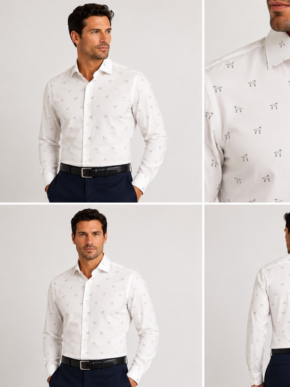 Charles Tyrwhitt Non Iron Slim Fit White Dress Shirt with Small Dog Print - NWOT